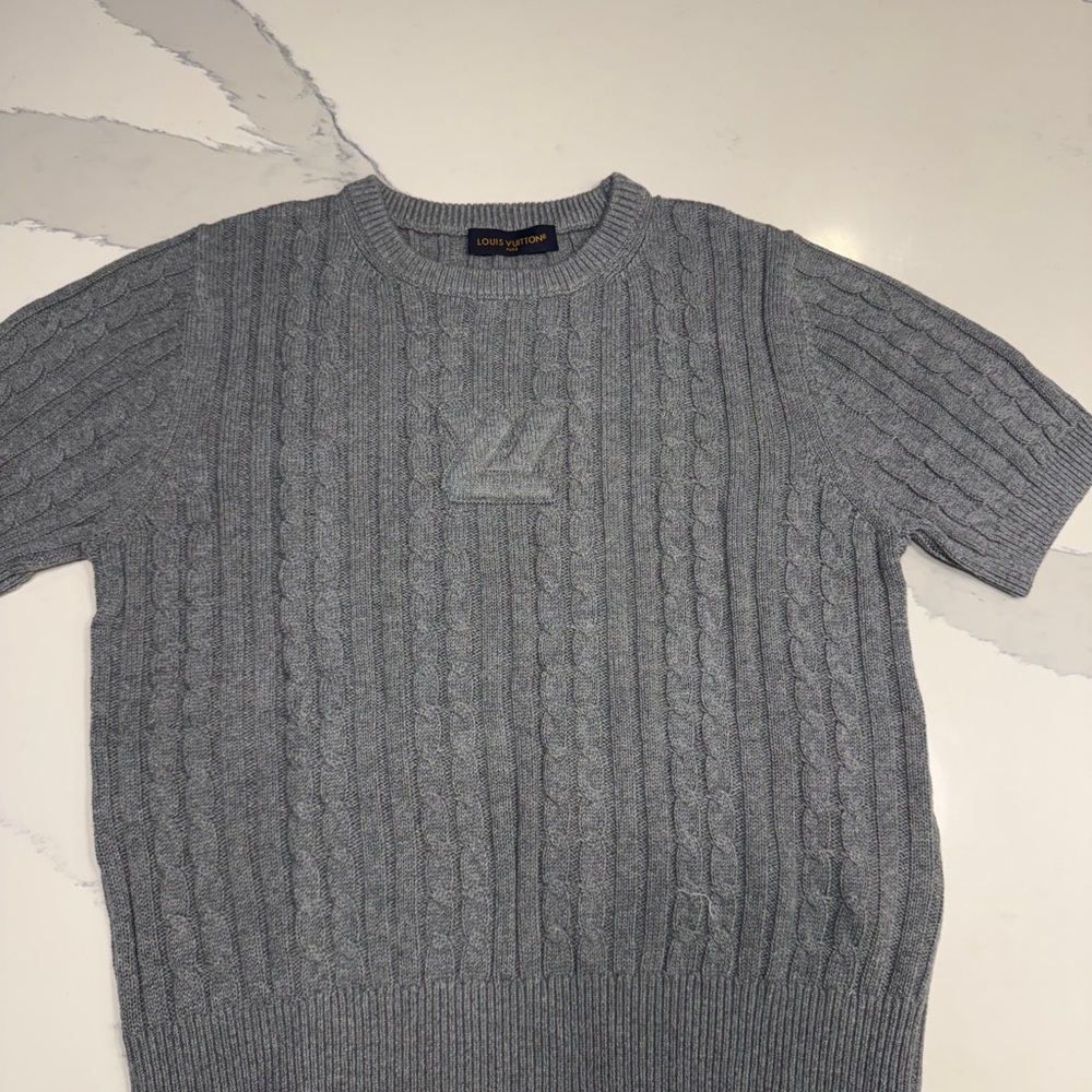 Louis Vuitton Gray Cable-Knit Short Sleeve Sweater